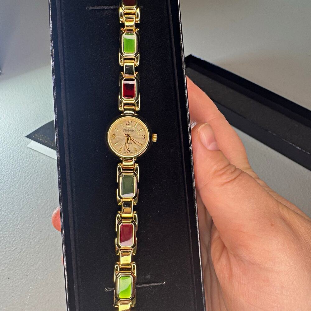 joan rivers classics women’s gold tone multicolor bracelet quartz watch with box